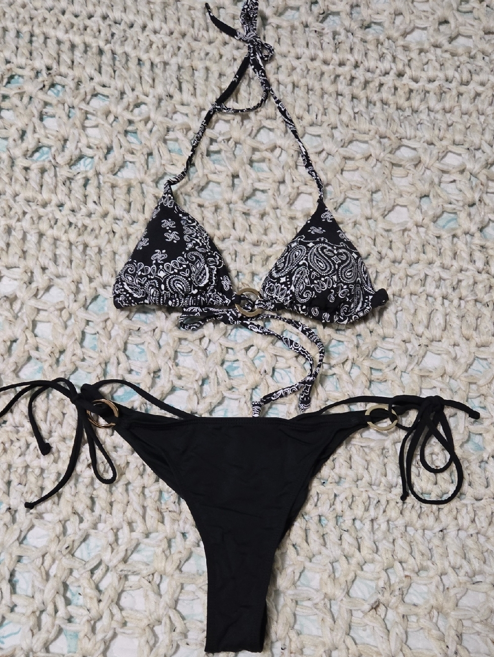 Garage Black Paisley Triangle Bikini Set